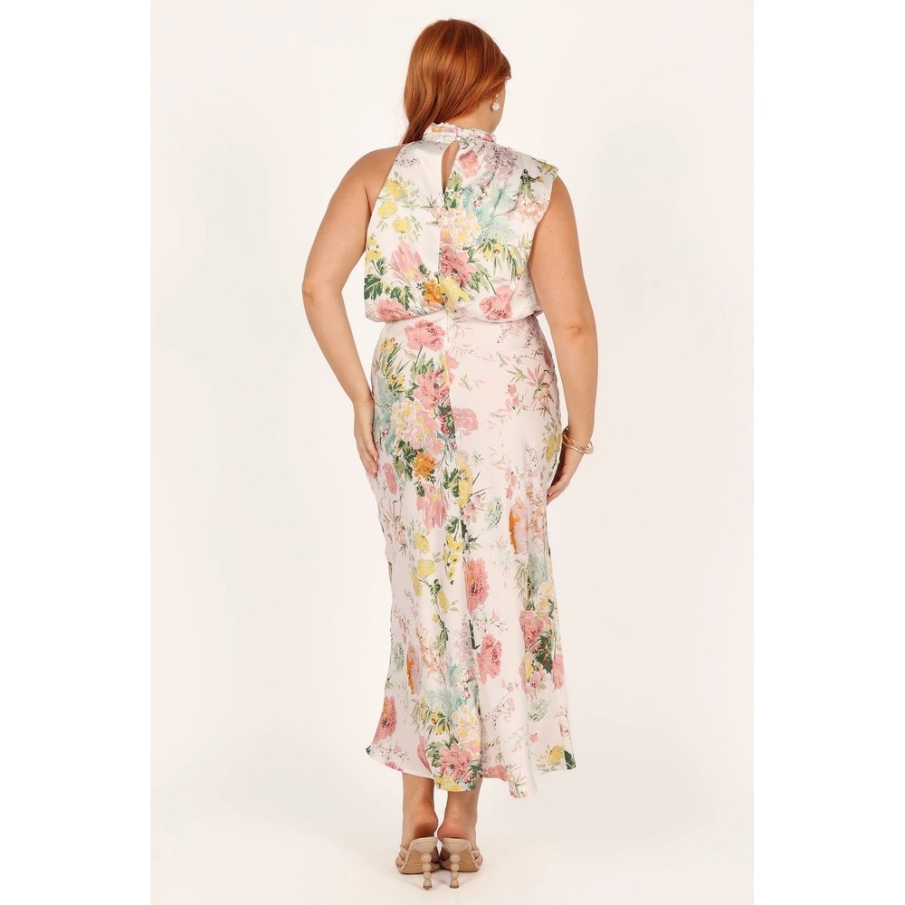 Petal + Pup Anabelle Midi Dress Womens M White Floral Satin Halter Neck Party - Picture 2 of 9